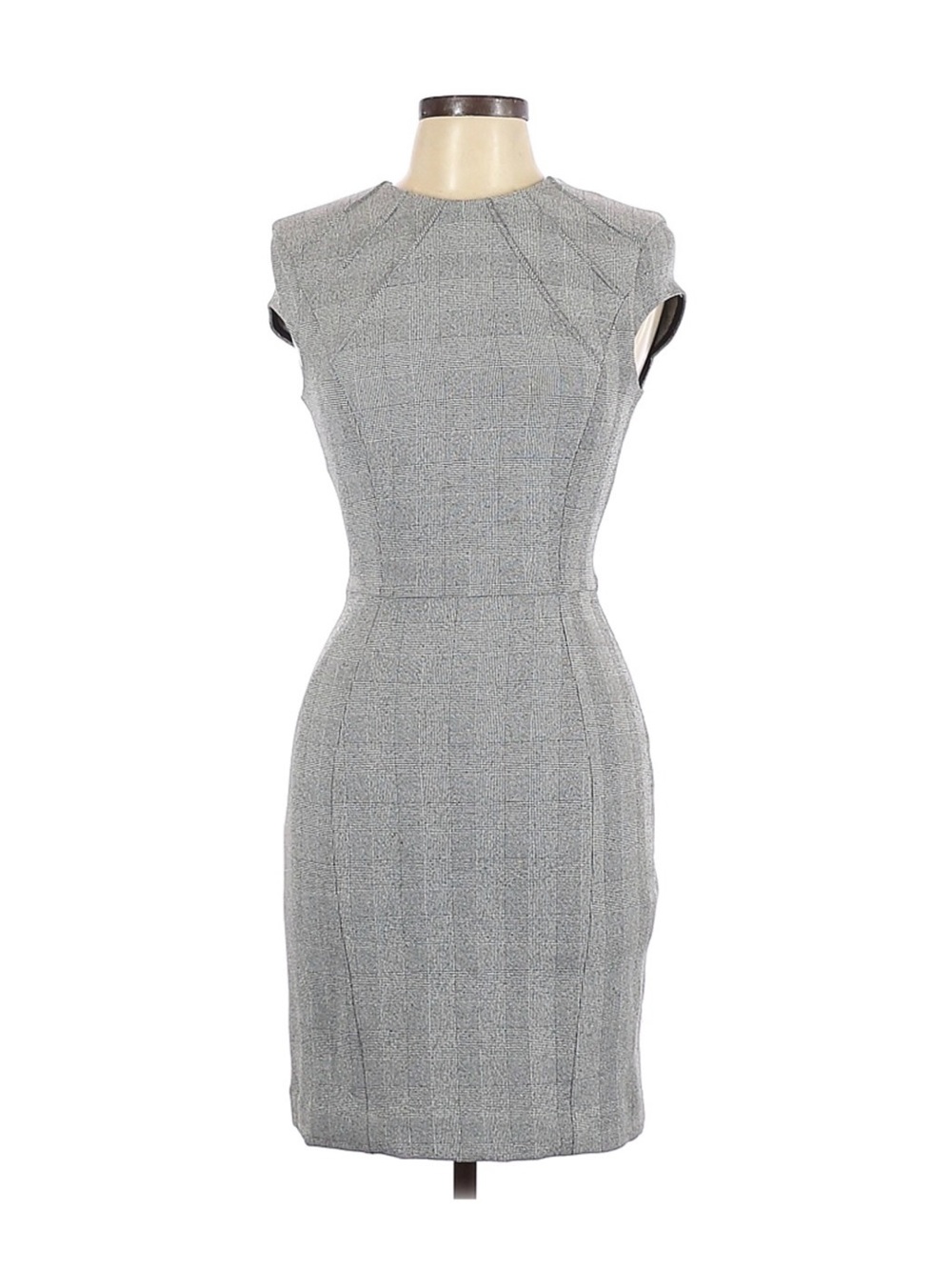 H&M Women’s Grey Sheath Work Dress 8 M Tailored Cap Sleeve business casual